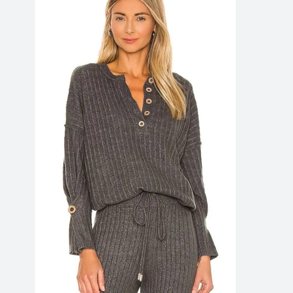 Free People Intimately Around the Clock Henley Pullover Charcoal Size L